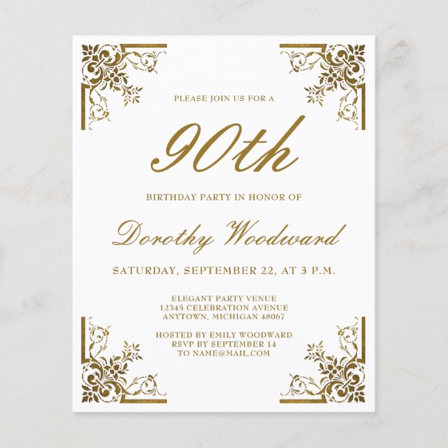 Budget Vintage Gold Script Birthday Invitation (Front)