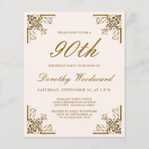 Budget Vintage Gold Script Blush Birthday Invite