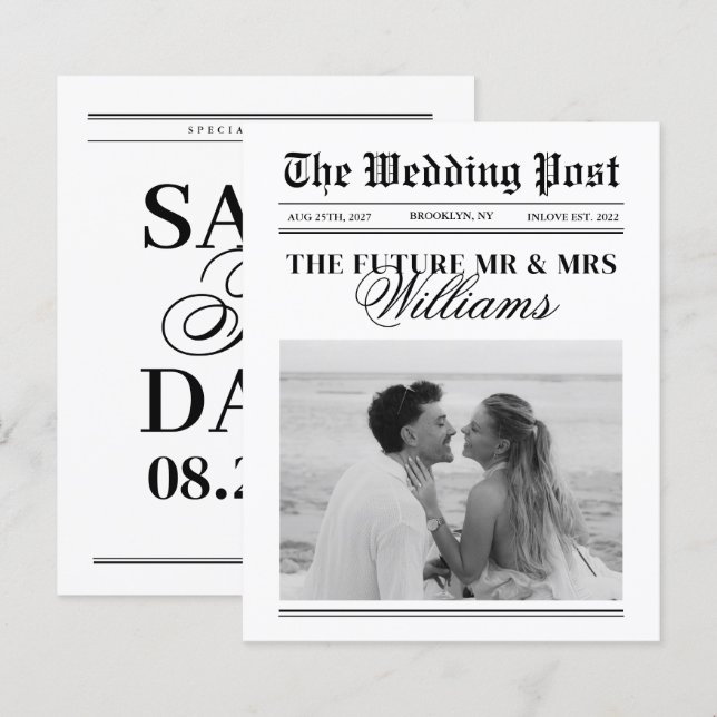 Budget Vintage Newspaper Wedding Save The Date (Front/Back)