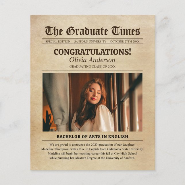 BUDGET Vintage Old Newspaper Photo Graduation (Front)