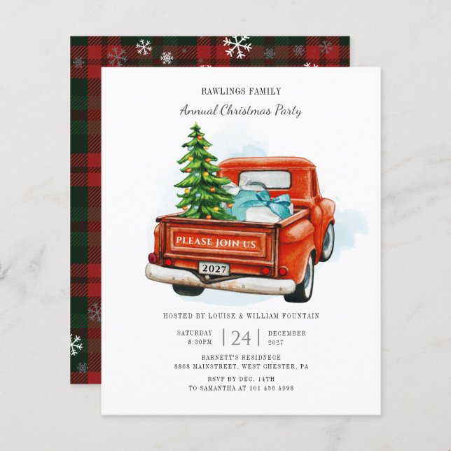 Budget Vintage Red Truck Christmas Invitation (Front/Back)