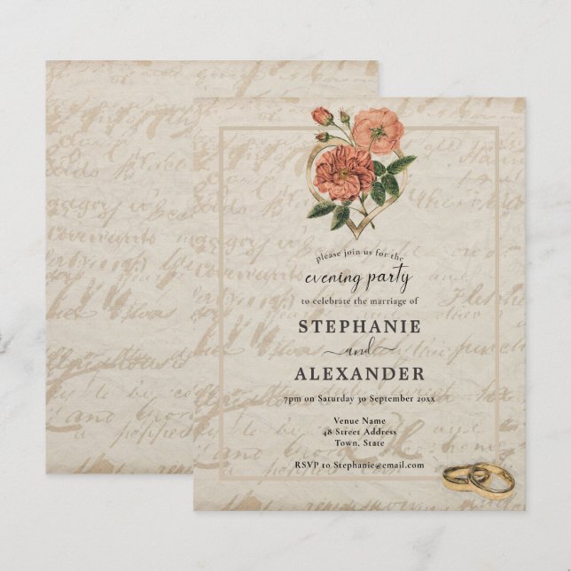 Budget Vintage Rose Floral Evening Party Invite (Front/Back)
