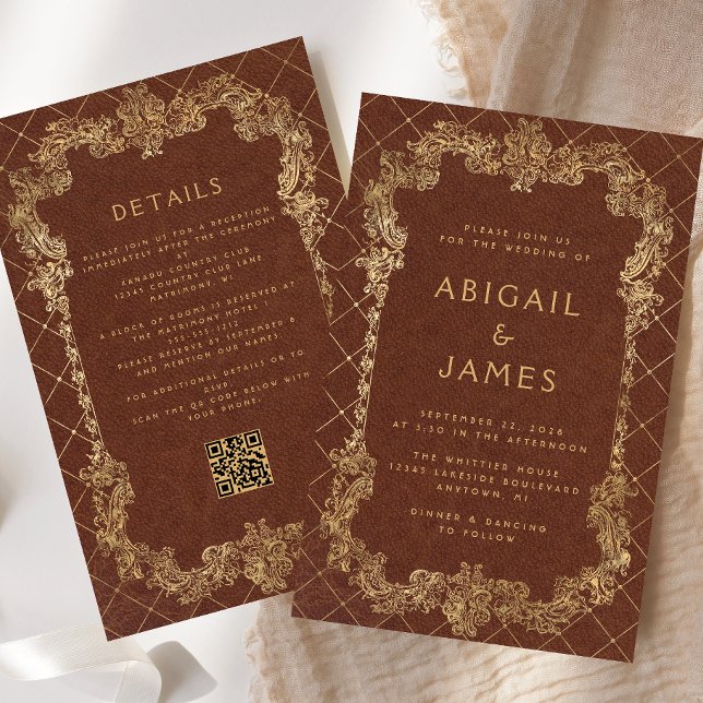 Budget Vintage Rust Gold QR Code Wedding Invite (Creator Uploaded)