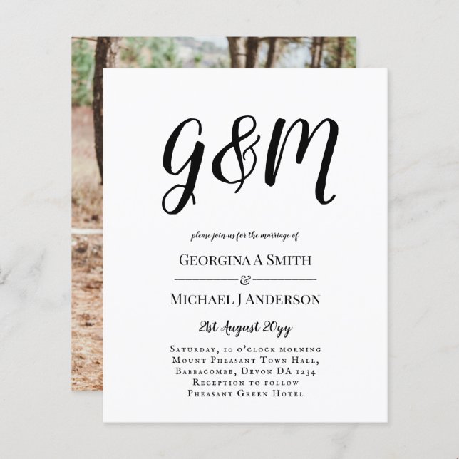 Budget Vintage Typography photo Wedding INVITE (Front/Back)
