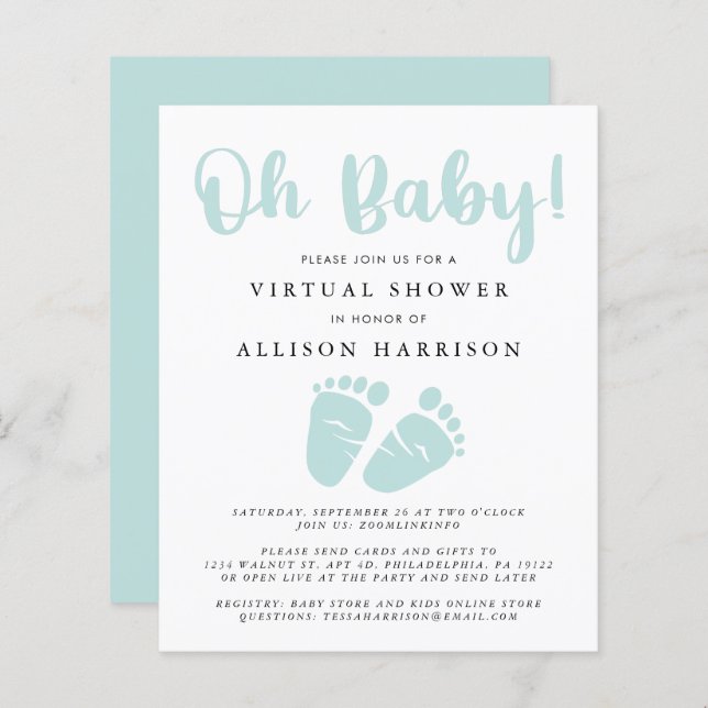 Budget Virtual Baby Shower Mint Feet Invitation (Front/Back)