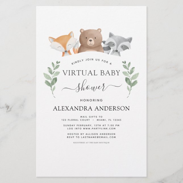 Budget Virtual Baby Shower Woodland Eucalyptus (Front)