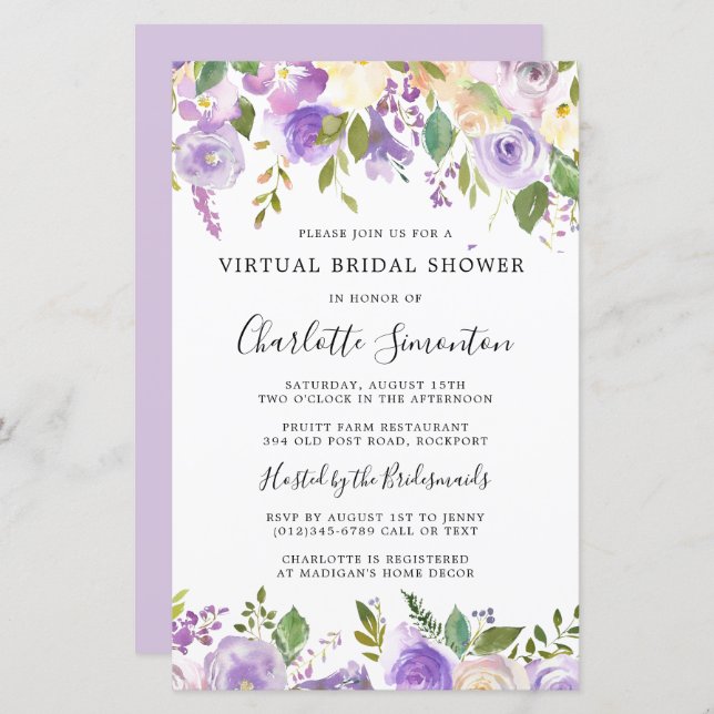 Budget Virtual Bridal Shower Purple Greenery (Front/Back)