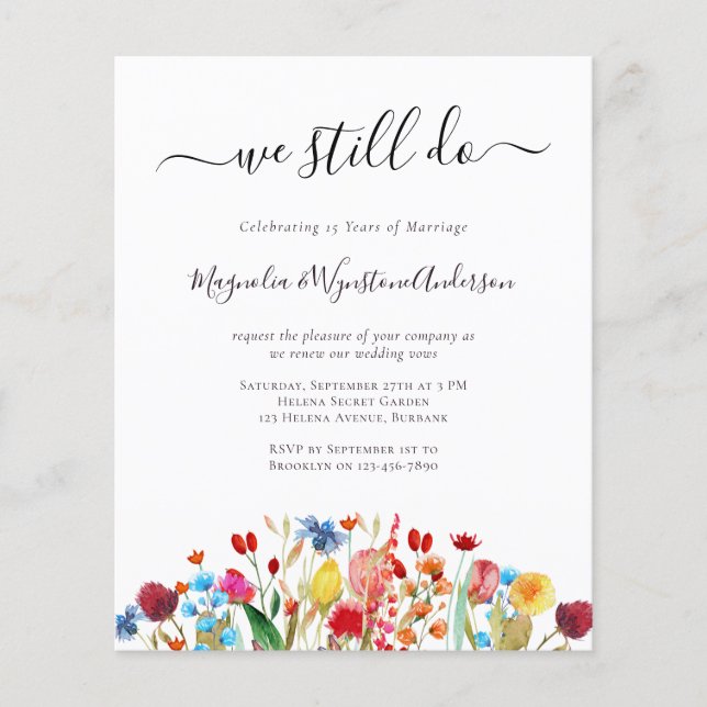 BUDGET Vow Renewal Invitation | Wildflowers (Front)