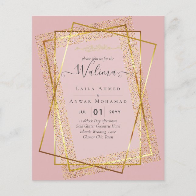 Budget Walima Muslim Wedding Gold Frame Invite Flyer (Front)