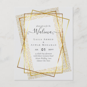 Budget Walima Muslim Wedding Gold Frame Invite Flyer