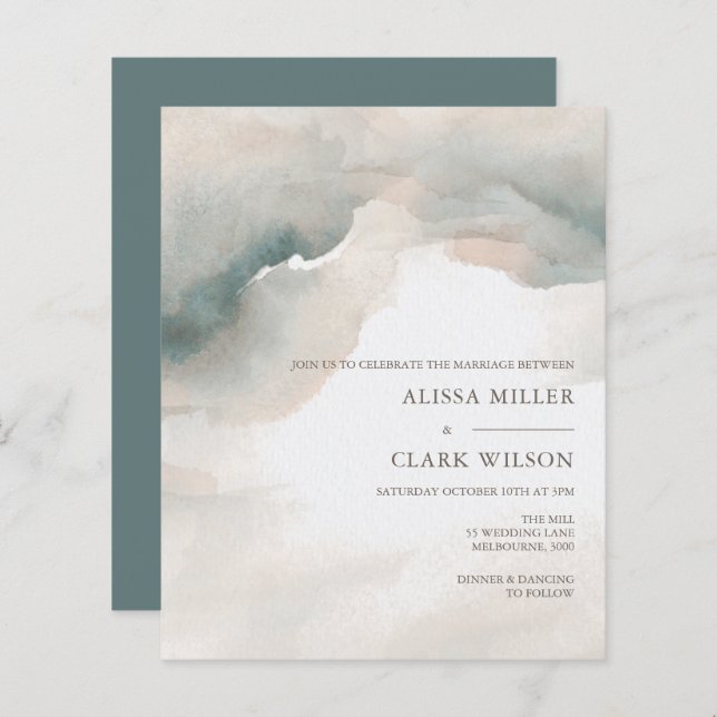 BUDGET Watercolor Abstract Wedding Invitation (Front/Back)