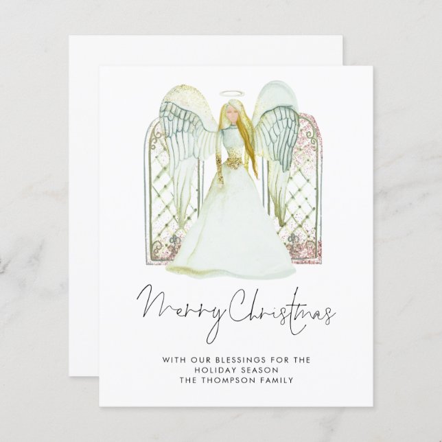 Budget Watercolor Angel Merry Christmas Script (Front/Back)