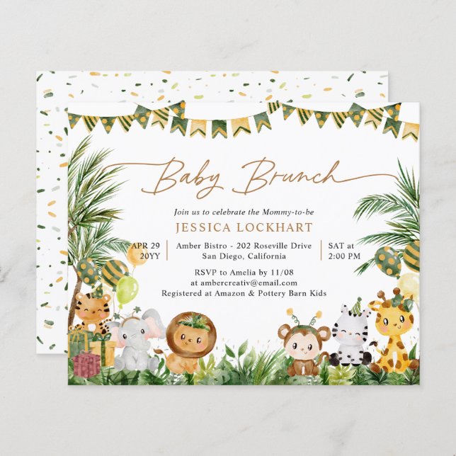 Budget Watercolor Animals Baby Brunch Invitation (Front/Back)