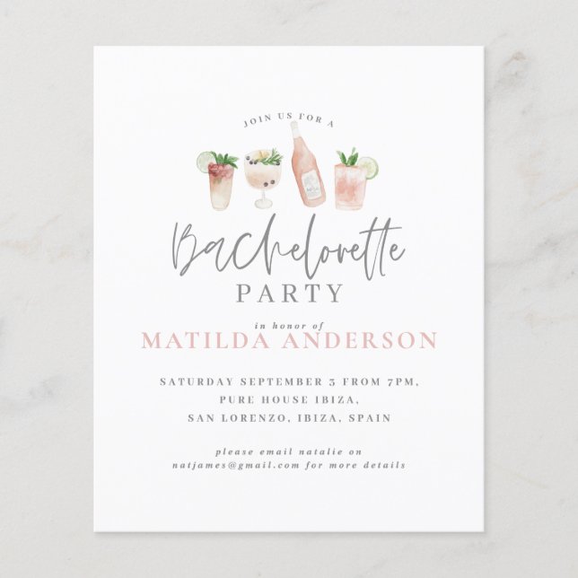 budget watercolor bachelorette party invitation (Front)