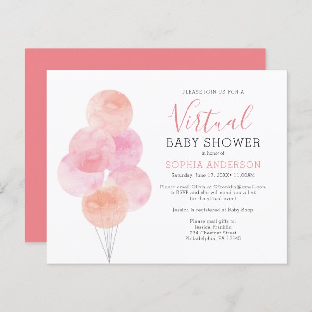 Budget Watercolor Balloons Virtual Baby Invite (Front/Back)