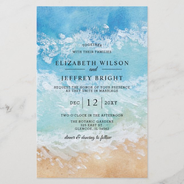 Budget Watercolor Beach Wedding Invitation (Front)