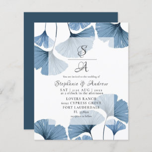 Budget Watercolor Blue Foliage Wedding Invitation