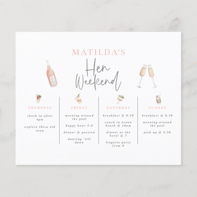 budget Watercolor cocktail champagne hen weekend Flyer (Front)