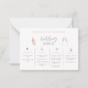 budget watercolor drink wedding weekend itinerary card
