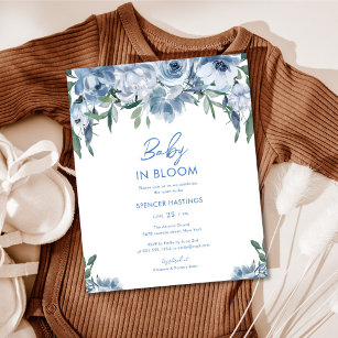 Budget Watercolor Dusty Blue Floral Baby Shower
