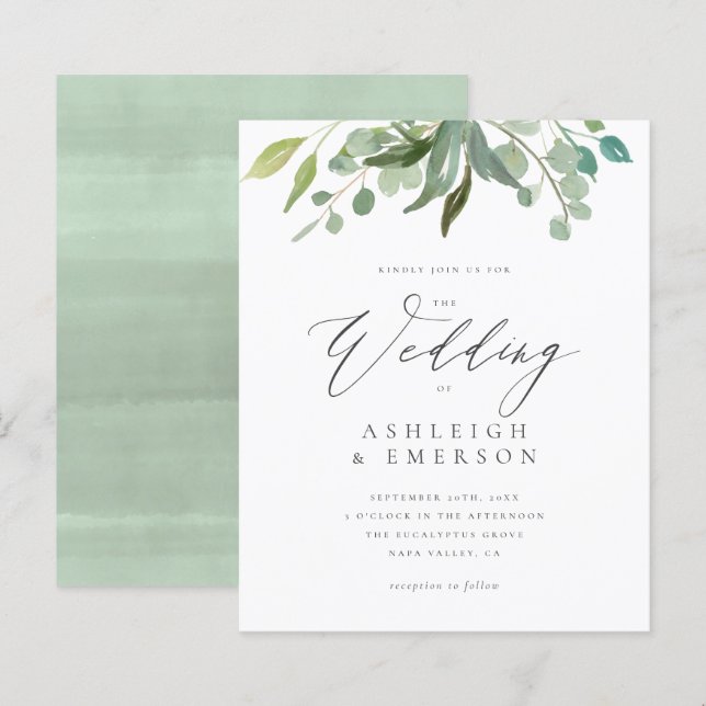 Budget Watercolor Eucalyptus Greenery Wedding (Front/Back)