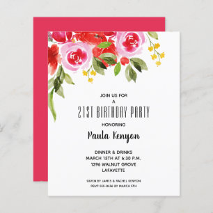 Budget Watercolor Floral Birthday Invitations