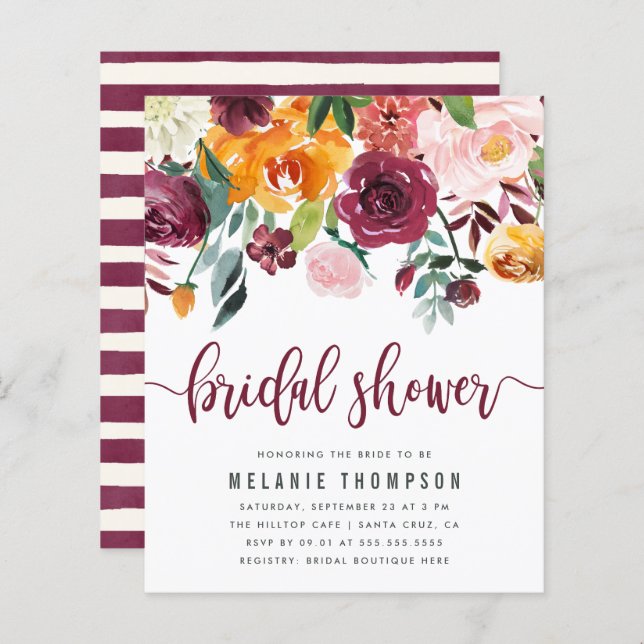 Budget Watercolor Floral Drop Spring Bridal Shower (Front/Back)