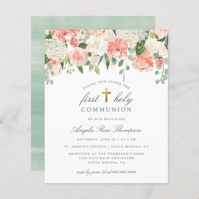 Budget Watercolor Floral First Holy Communion (Front/Back)