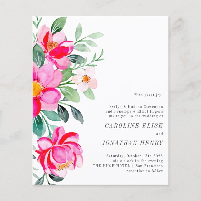 Budget Watercolor Floral Formal Wedding Invite (Front)