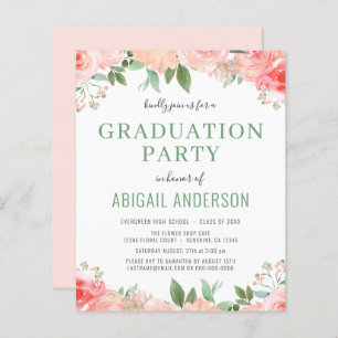 Budget Watercolor Floral  Graduation Invitation