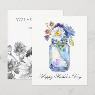 Budget Watercolor Floral Jar Mothers Day Card