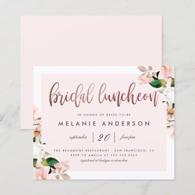 Budget Watercolor Floral Rose Gold Bridal Luncheon (Front/Back)