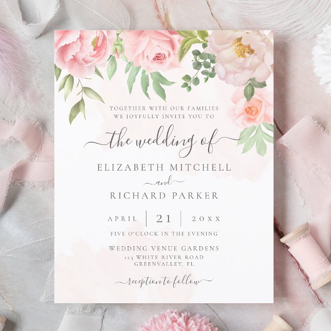 Budget Watercolor Floral Wedding Invitation (Creator Uploaded)