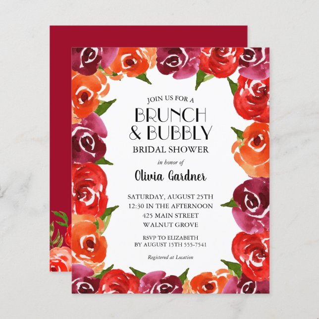 Budget Watercolor Flowers Bridal Shower Invitation (Front/Back)