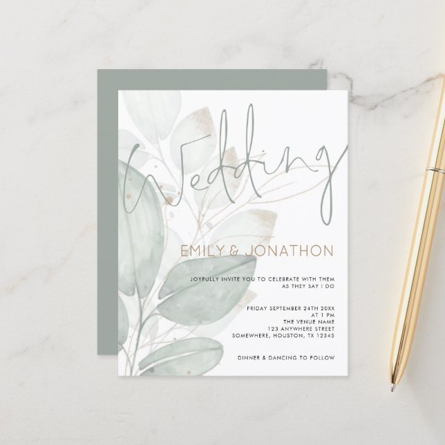 Budget Watercolor Foliage Wedding Invitation (Front/Back In Situ)