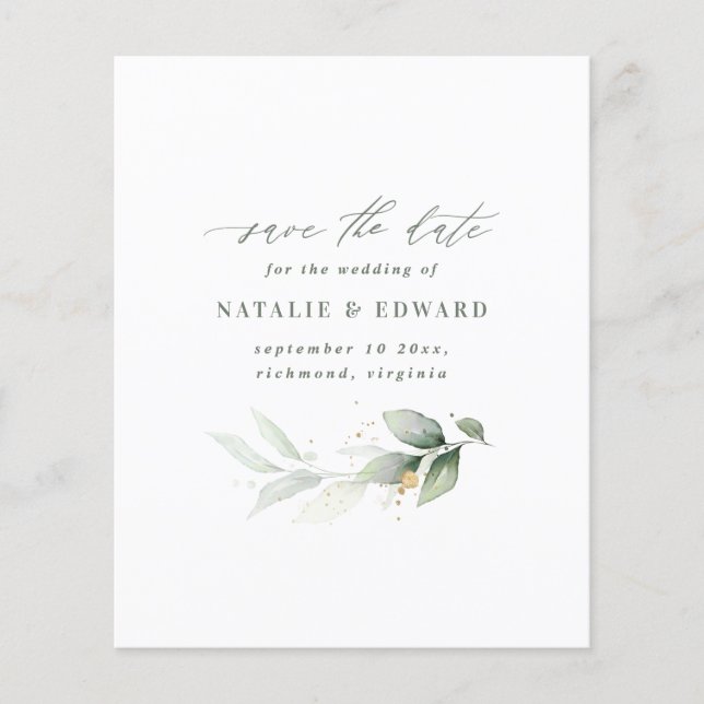 budget Watercolor foliage wedding save the date Flyer (Front)