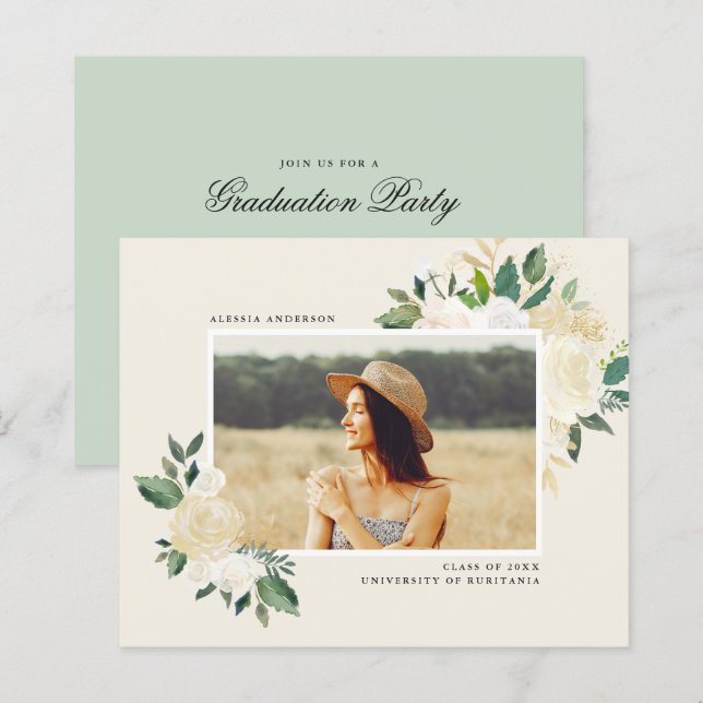 Budget Watercolor Greenery Floral Graduation Party (Front/Back)