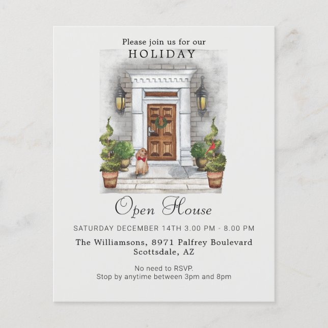 Budget Watercolor Holiday Open House Invitation (Front)