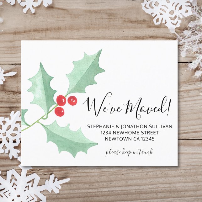 Budget Watercolor Holly We've Moved Card (Creator Uploaded)