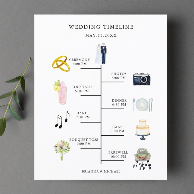 Budget Watercolor Icon Wedding Day Timeline (Creator Uploaded)