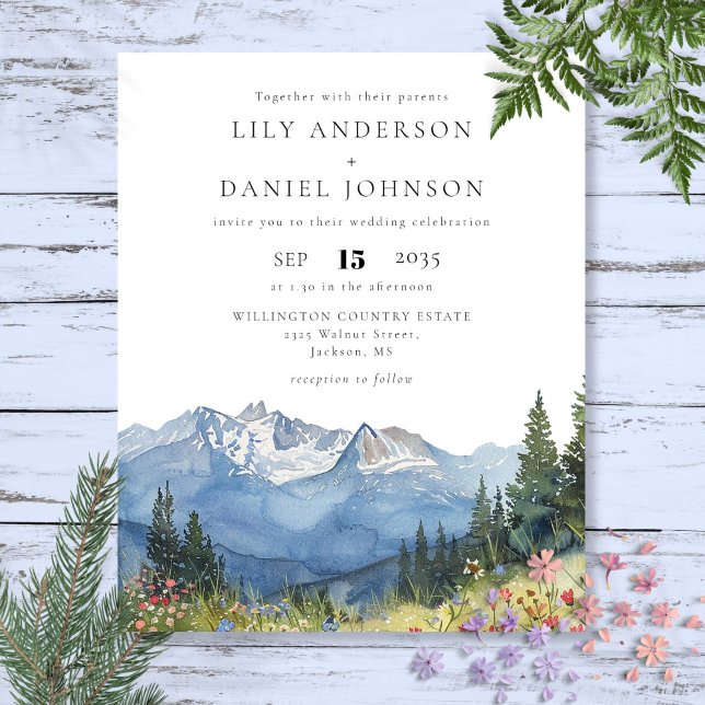 Budget Watercolor Mountain Wedding Invitation (Budget Watercolor Mountain Wedding Invitation)
