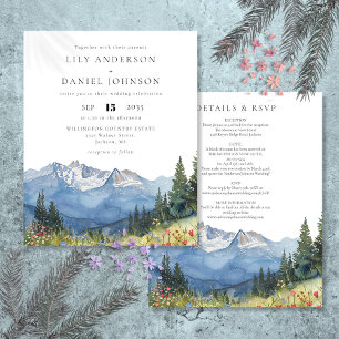 Budget Watercolor Mountain Wedding Invitation