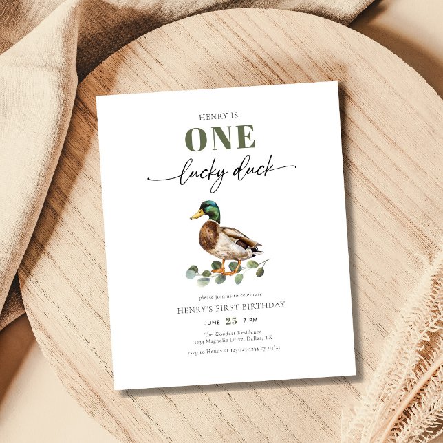 Budget Watercolor One Lucky Duck Boy 1st Birthday (Creator Uploaded)