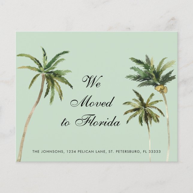 Budget Watercolor Palm Trees Moving Announcement (Front)