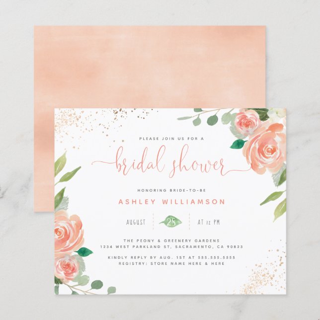 Budget Watercolor Peonies Eucalyptus Bridal Shower (Front/Back)