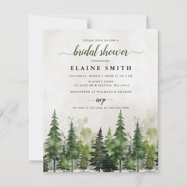 Budget Watercolor Pine Forest Bridal Shower (Front)