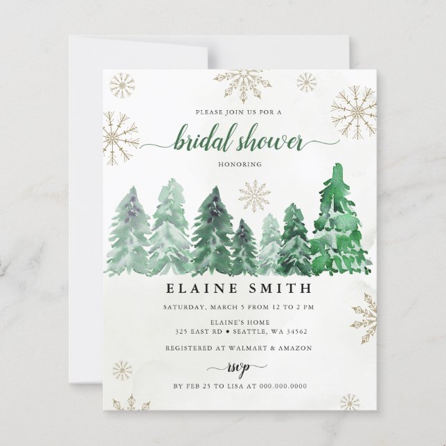 Budget Watercolor Pine Forest Bridal Shower (Front)