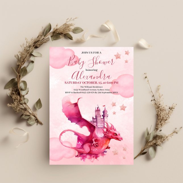 Budget Watercolor Pink Dragon Baby Shower  (Creator Uploaded)