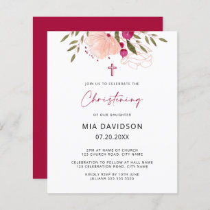 Budget Watercolor Pink Floral Girl Christening
