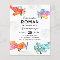 Budget Watercolor Planes Clouds Aeroplane Birthday